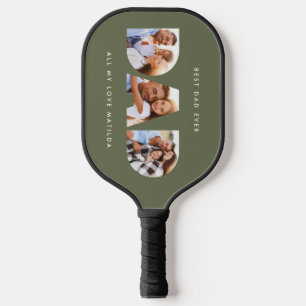 Moderne khaki grüne Typografie Multi Foto dad Pickleball Schläger