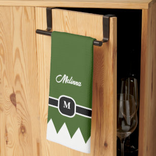 Moderne Kiefern-Grün-Festtagsmonogramm Geschirrtuch