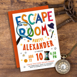Moderne Kinder Escape Room Farbige Typo Wasserfar Einladung
