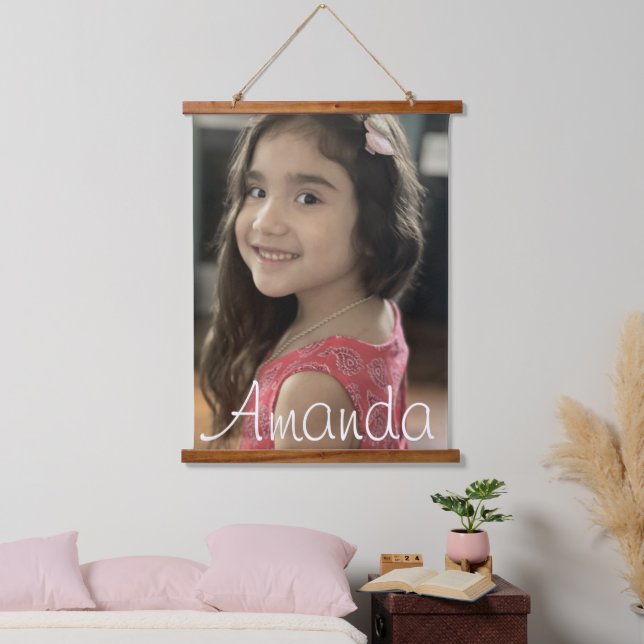 Moderne Kinder Foto Name Wandteppich Mit Holzrahmen (Schlafzimmer)