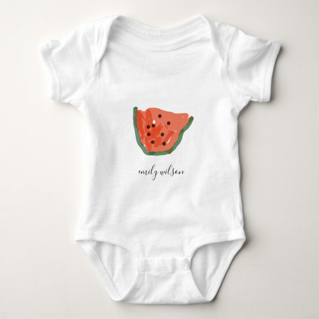 Moderne Kinder Handgezeichnete Rote Wassermelone F Baby Strampler (Vorderseite)