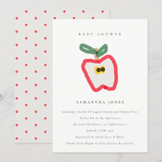 Moderne Kinder handgezogene Apple Fruit Baby Dusch Einladung