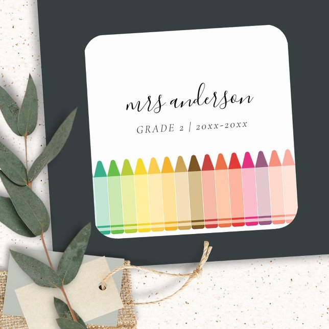 Moderne Kinder lehren farbenfroh Rainbow Crayon Co Quadratischer Aufkleber (Von Creator hochgeladen)