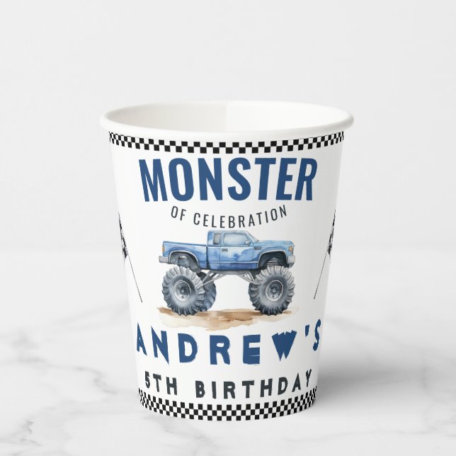 Moderne Kinder Monster Celebration Trucks Geburtst Pappbecher (Links)
