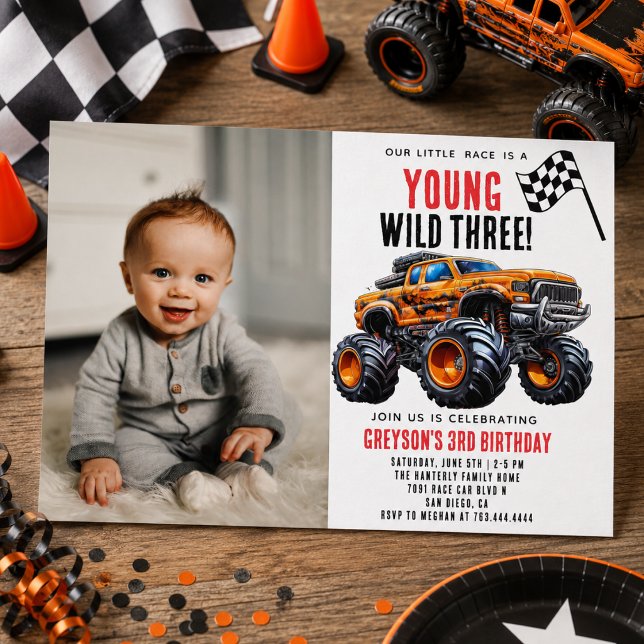 Moderne Kinder Monster Trucks Geburtstagsparty Einladung (Modern Kids Monster Trucks Birthday Party Invitation
)