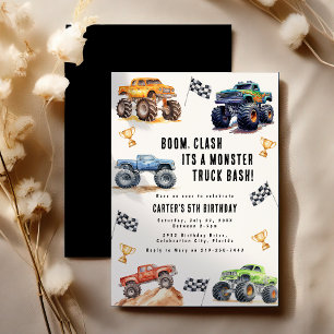 Moderne Kinder Monster Trucks Geburtstagsparty Einladung