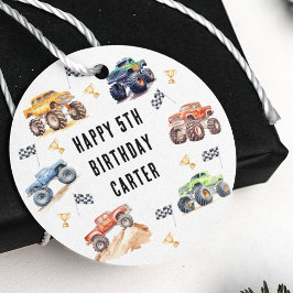 Moderne Kinder Monster Trucks Geburtstagsparty Geschenkanhänger