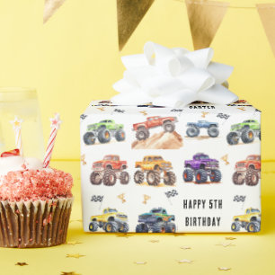 Moderne Kinder Monstertruck-Geburtstagsfeier Geschenkpapier