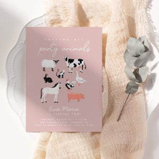 Moderne Kinder Party Tiere | Thema Landwirtschaft Einladung