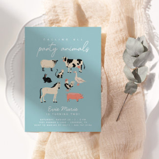 Moderne Kinder Party Tiere | Thema Landwirtschaft Einladung