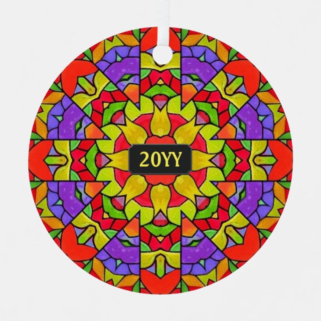 Moderne kirchliche Glasmalerei mit Jahr Ornament Aus Metall (Vorderseite)