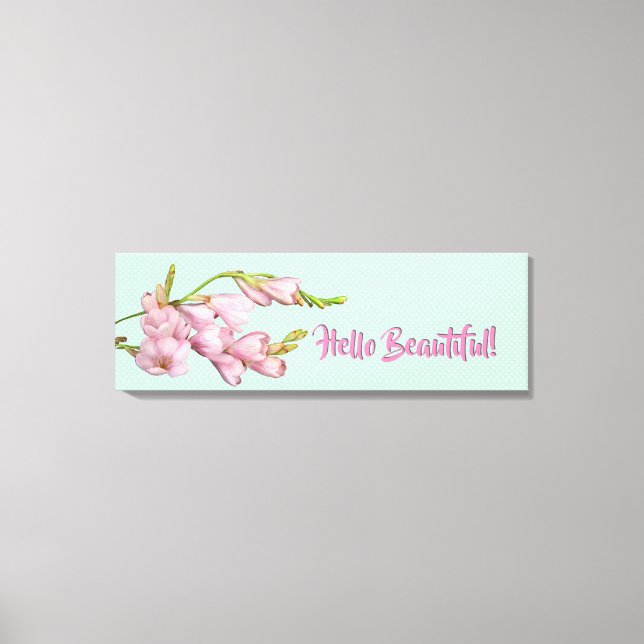 Moderne Kirschblüten Minz Grün Hallo schön! Leinwanddruck (Vorderseite)