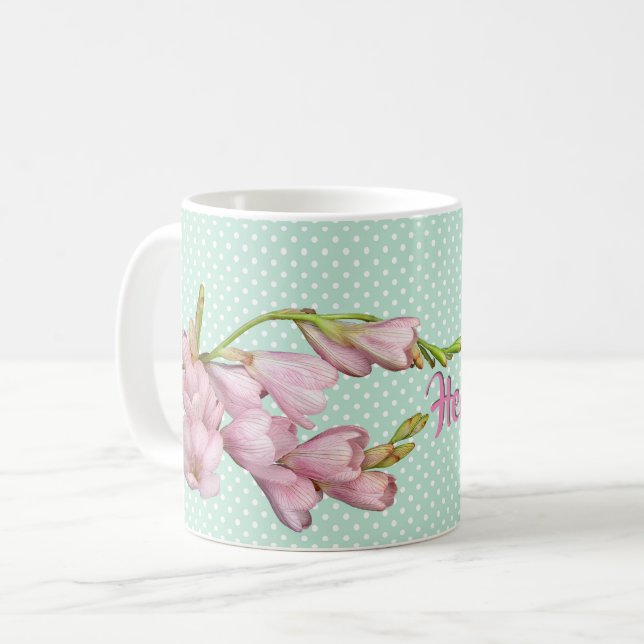 Moderne Kirschblüten Minz Grün Hallo schön! Tasse (Vorderseite Links)
