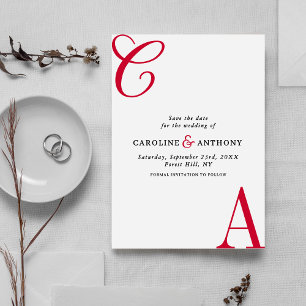 Moderne Kirsche Kodierte Minimalistische Monogramm Save The Date