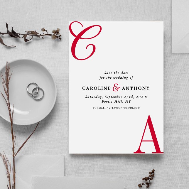 Moderne Kirsche Kodierte Minimalistische Monogramm Save The Date (Von Creator hochgeladen)