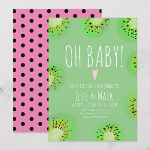 Moderne Kiwi-Baby-Shower-Wasserfarbe-Polka-Punkte- Einladung