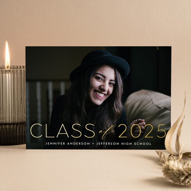 Moderne Klasse 2023 Foto Abschluss Gold Folieneinladung (Von Creator hochgeladen)