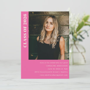 Moderne Klasse 2023 - Hot-Pink-Foto-Graduation Par Einladung