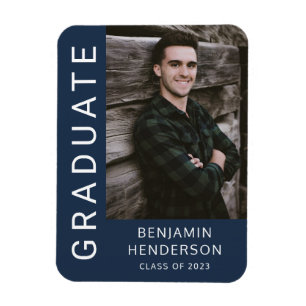 Moderne Klasse 2023 Navy Boy Foto Abschluss Magnet