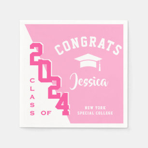 Moderne Klasse 2024 Pink White Graduation Party Serviette
