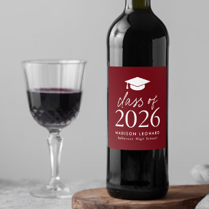 Moderne Klasse 2025 Script Burgundy Abschluss Weinetikett
