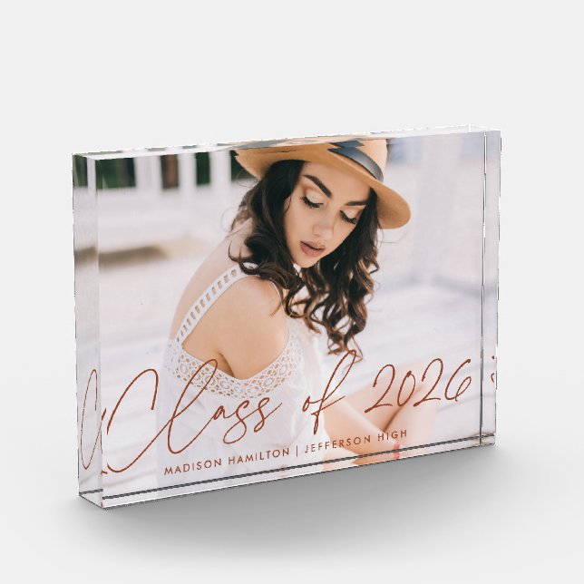 Moderne Klasse 2025 Terracotta Script Abschluss Fotoblock (Links)