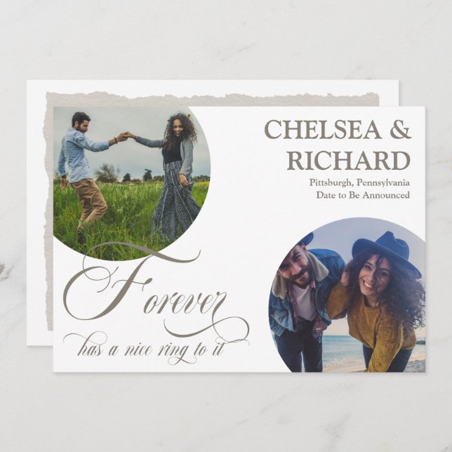 Moderne Klasse Einzigartig Zwei-Foto-Verlobung Ankündigung (Vorne/Hinten)