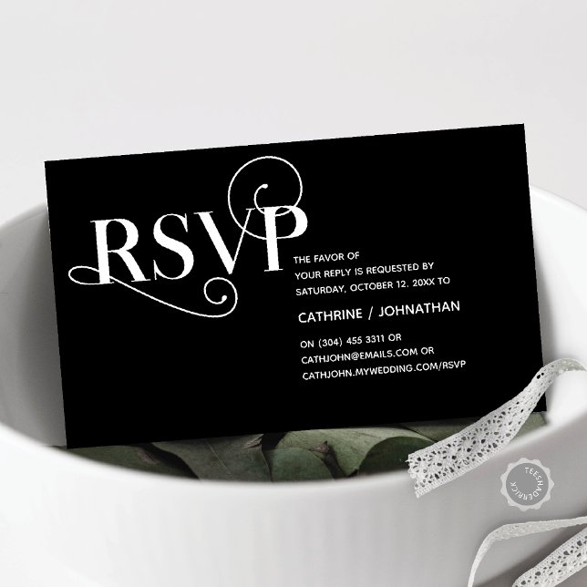 Moderne Klasse, Hochzeitsszenario, Antwort, Reakti Begleitkarte (Elegant Classy, Invitation RSVP respond Enclosure Card, in Classy Black and White themed)