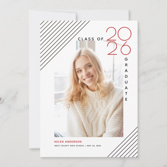 Moderne Klasse von 2025 Graduierte schwarz, rot Fo Ankündigung (Vorderseite)