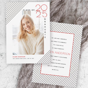 Moderne Klasse von 2025 Graduierte schwarz, rot Fo Ankündigung