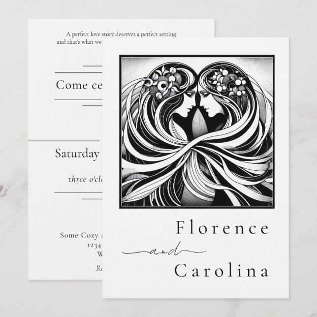 Moderne Klassik Art Deco Schwarz & Weiß Hochzeit Einladung (Vorne/Hinten)