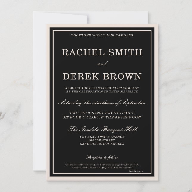Moderne Klassik Elegant Black Ivory Scripts Weddin Einladung (Vorderseite)