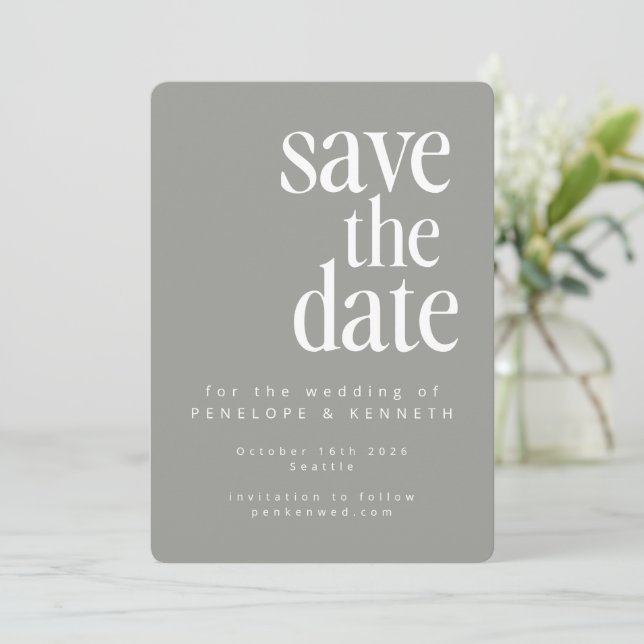 Moderne Klassik Minimalistisch Gray Simple Wedding Save The Date (Stehend Vorderseite)