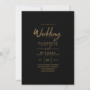 Moderne klassische Black Gold-Hochzeitsfeiern Einladung
