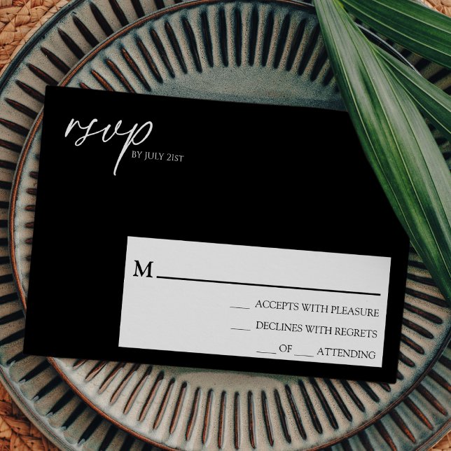 Moderne klassische Black Wedding einfache RSVP-Kar RSVP Karte (Von Creator hochgeladen)