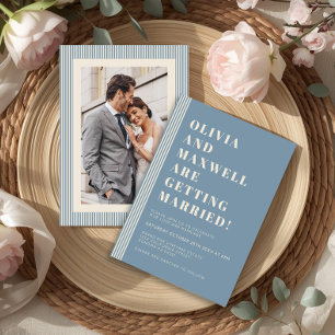 Moderne Klassische Blaue Gestreifte Foto-Hochzeit Einladung