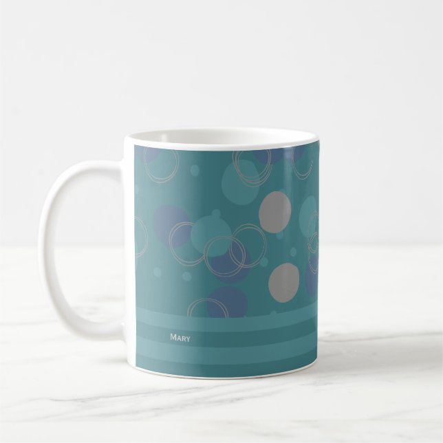 Moderne klassische blaue Kreise Muster Vorname Kaffeetasse (Links)