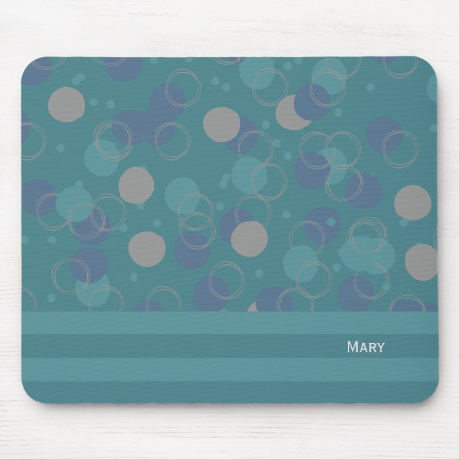 Moderne klassische blaue Kreise Muster Vorname Mousepad (Vorne)