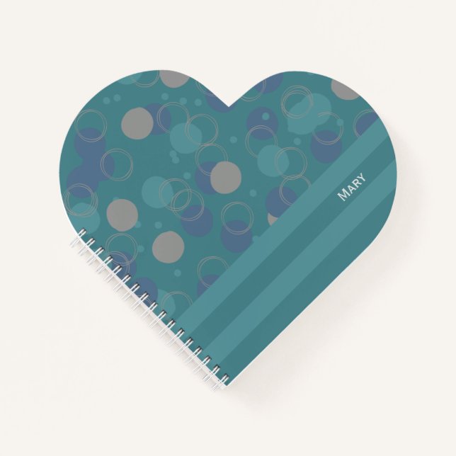 Moderne klassische blaue Kreise Muster Vorname Notizbuch (Vorderseite)