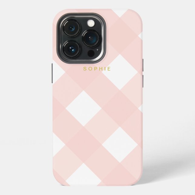 Moderne Klassische Einfache Rosa Karierte Monogram iPhone Hülle (Hinten)