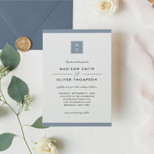 Moderne klassische Elegant Dusty Blue Monogram Wed Einladung