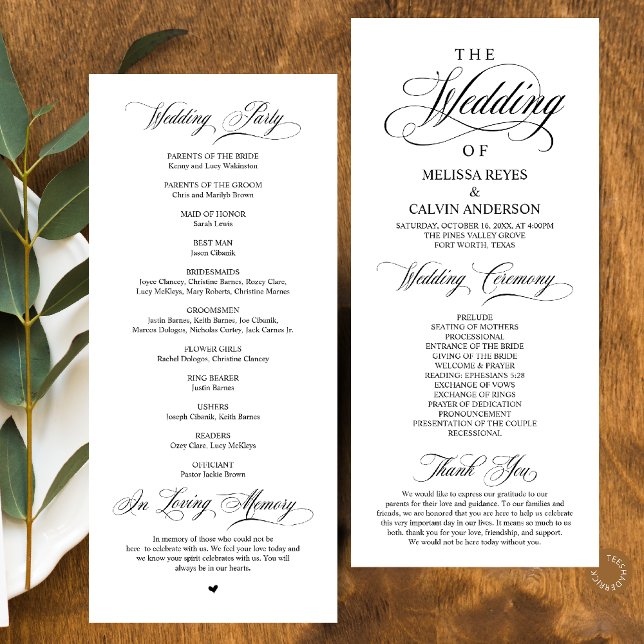 Moderne klassische elegante Hochzeitszeremonie Programm (Elegant Classy Navy Blue Script Wedding Program Card)