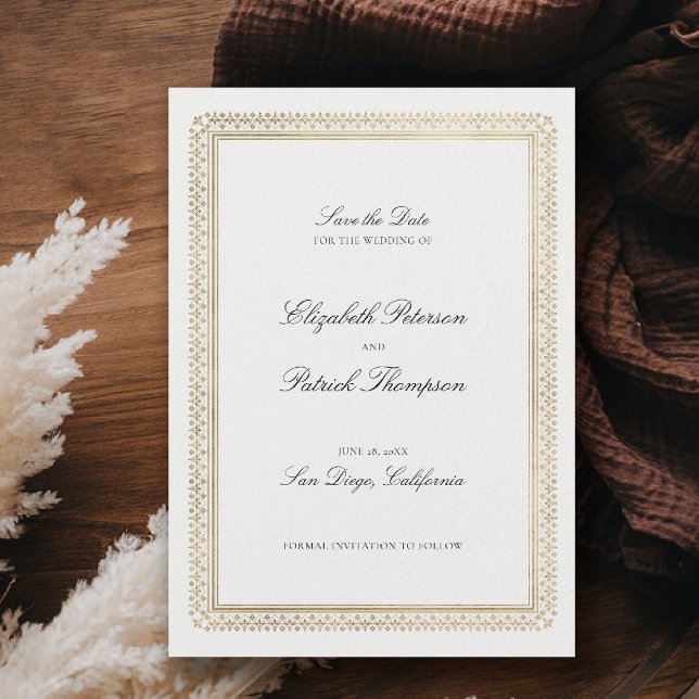 Moderne Klassische Formale Goldene Lys Elfenbein-H Save The Date (formal traditional wedding save the date modern classic gold ivory deco ballroom calligraphy)