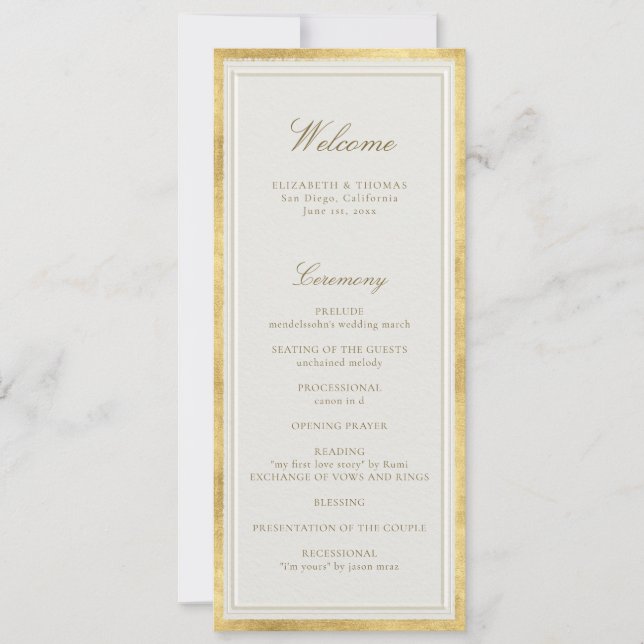 Moderne klassische formelle Hochzeitsmappe in Ecru (Vorderseite)