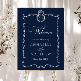 Moderne klassische französische Hochzeit Navy Blau Poster