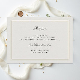 Moderne klassische gehobene Ecru-Hochzeitsempfang Begleitkarte