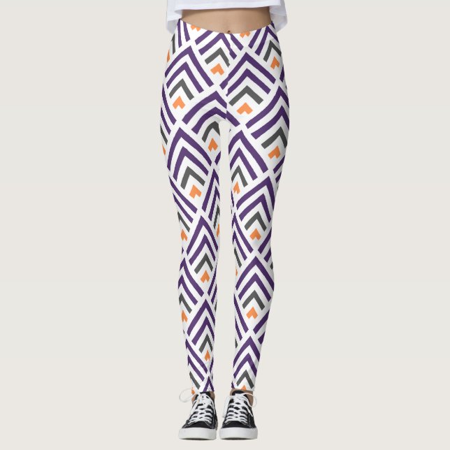 Moderne klassische geometrische Zickzack lila Weiß Leggings (Vorderseite)