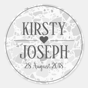 Moderne klassische Gray Terrazzo Hochzeitsticker Runder Aufkleber