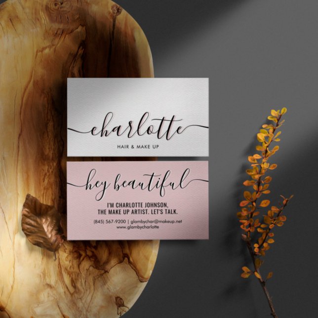 Moderne, klassische, hellrosa Kalligraphie-Schrift Visitenkarte (Von Creator hochgeladen)