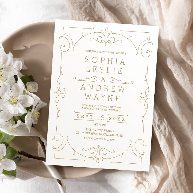 Moderne klassische Hochzeit in Gold Einladung (Gold elegant modern classic vintage wedding invitation)